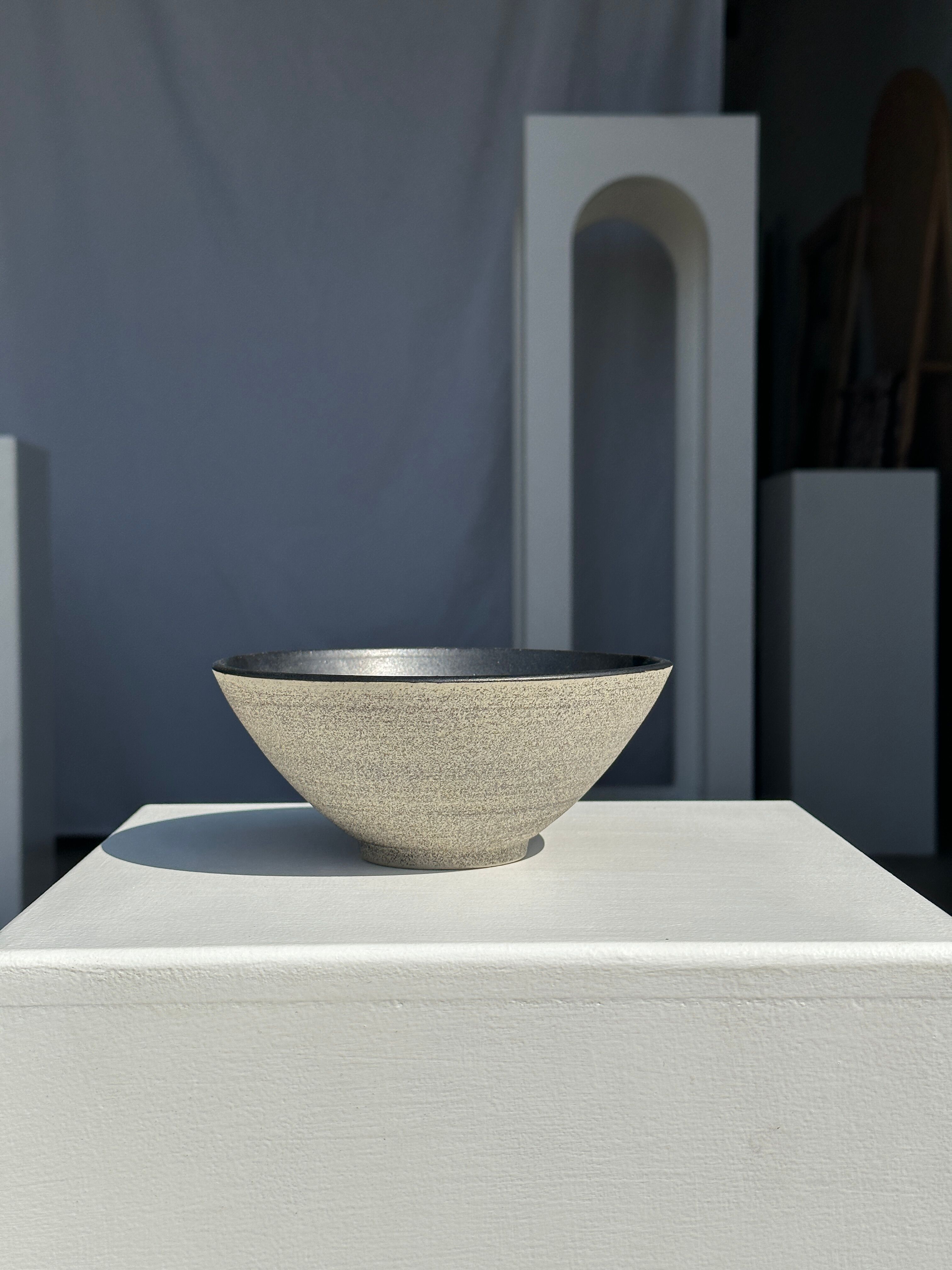 Duo of gray Indonesian ceramic bowls or salad bowls