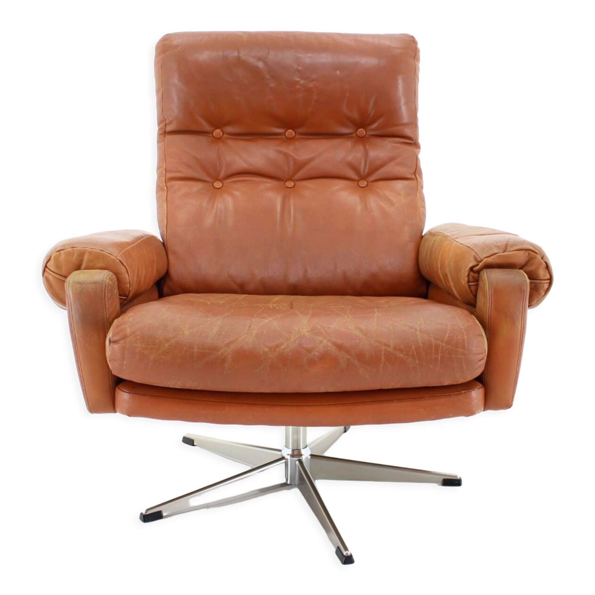 1970s leather swivel armchair by Nili Stoppmobler, Denmark