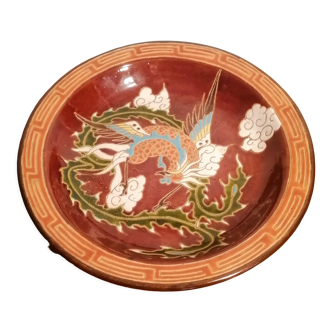 Japanese dish in glazed terracotta decoration fantastic dragon décor