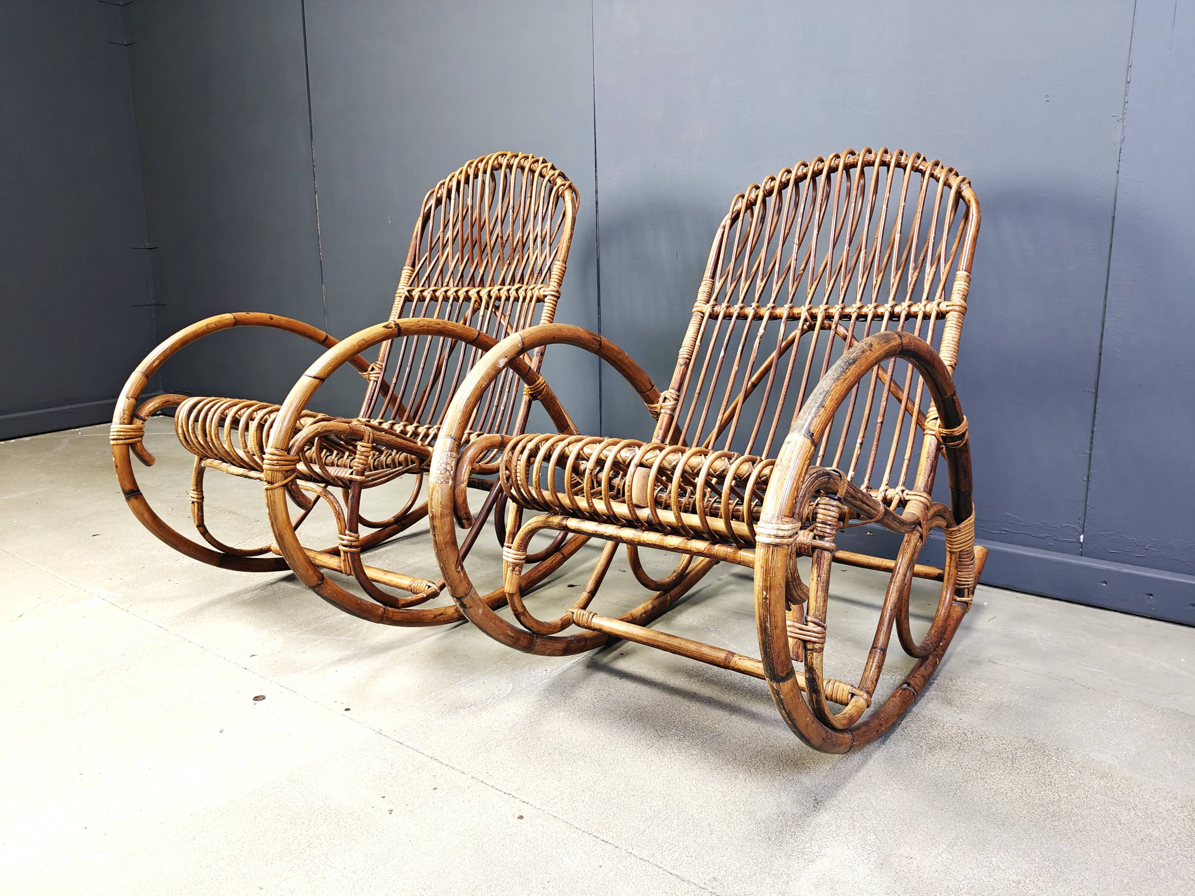 Vintage bamboo rocking chairs, 1960s - set of 2