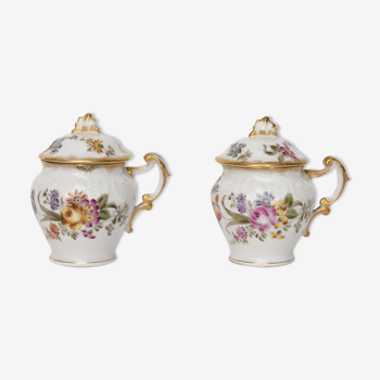 Paire de pots à crème en porcelaine cfh gdm à limoges