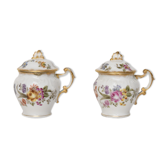 Paire de pots à crème en porcelaine cfh gdm à limoges