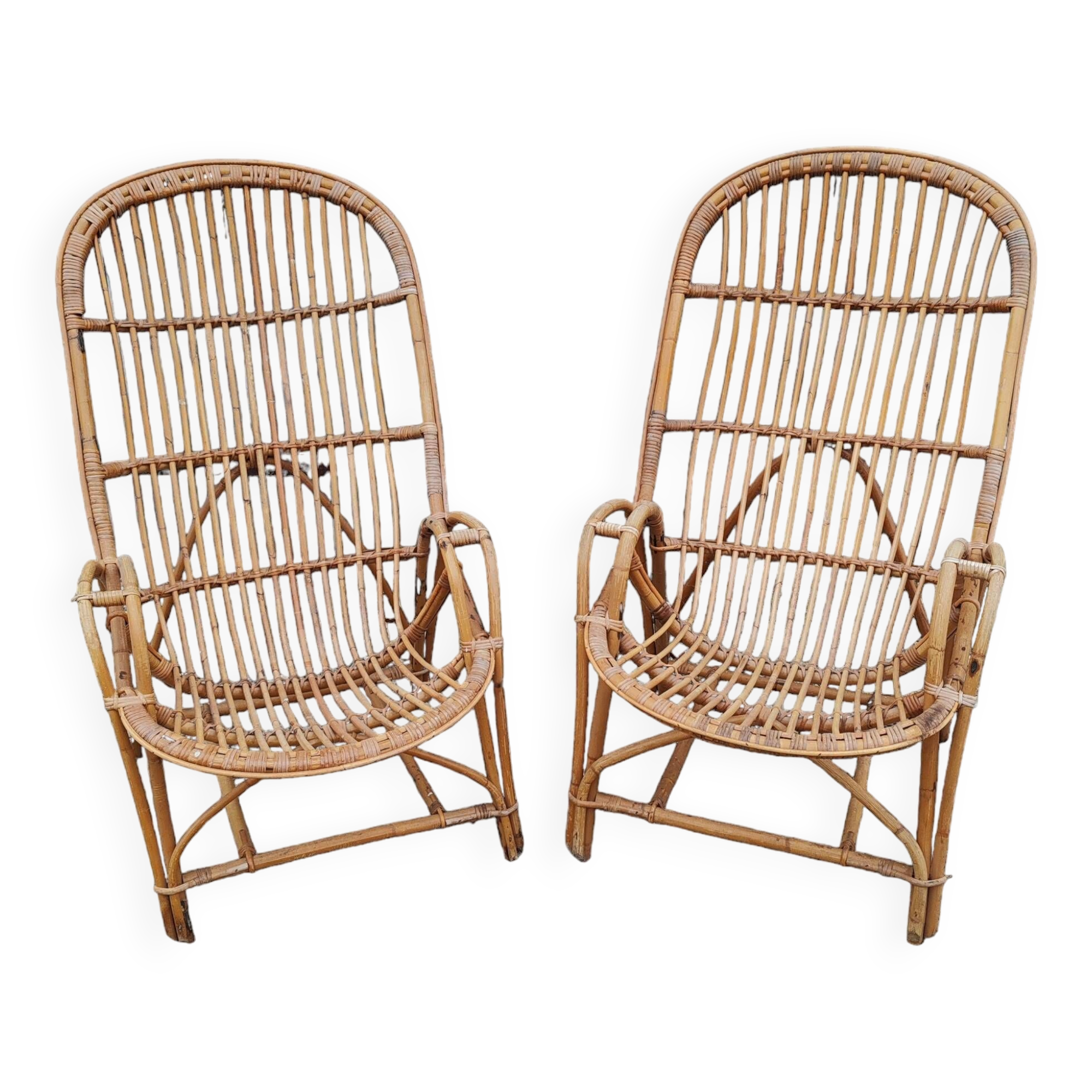 Large vintage rattan armchairs, 1960s