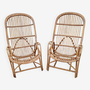 Large vintage rattan armchairs, 1960s