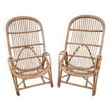 Grands Fauteuils vintage en rotin, Années 60