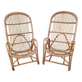 Large vintage rattan armchairs, 1960s