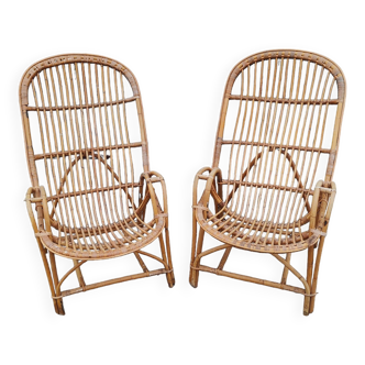Large vintage rattan armchairs, 1960s