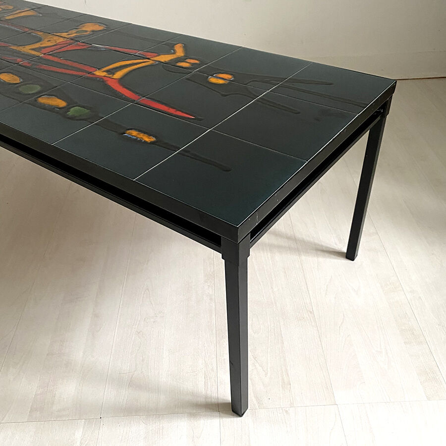 60's enamelled ceramic and metal coffee table