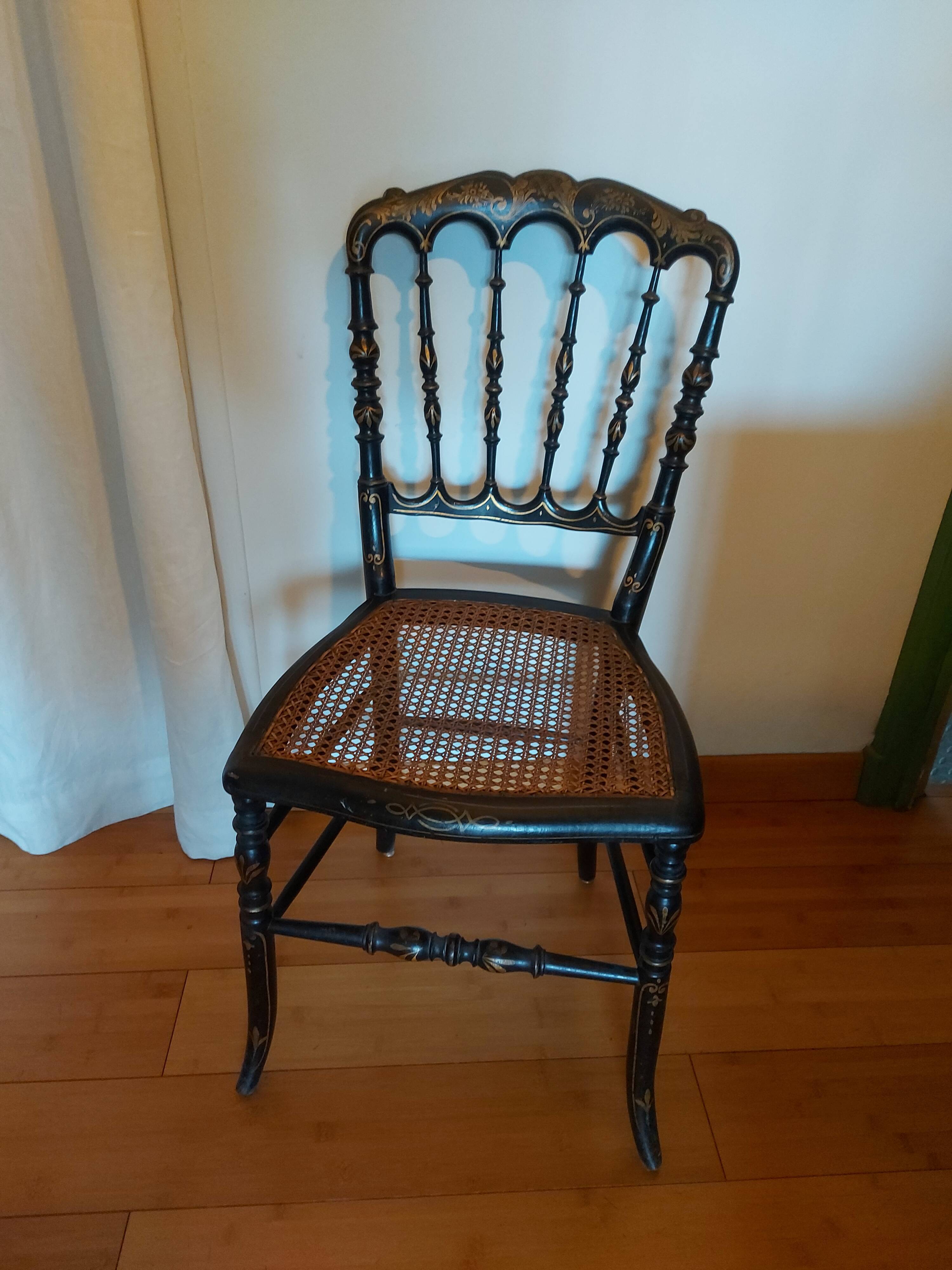 Chaise Napoleon III authentique assise cannage