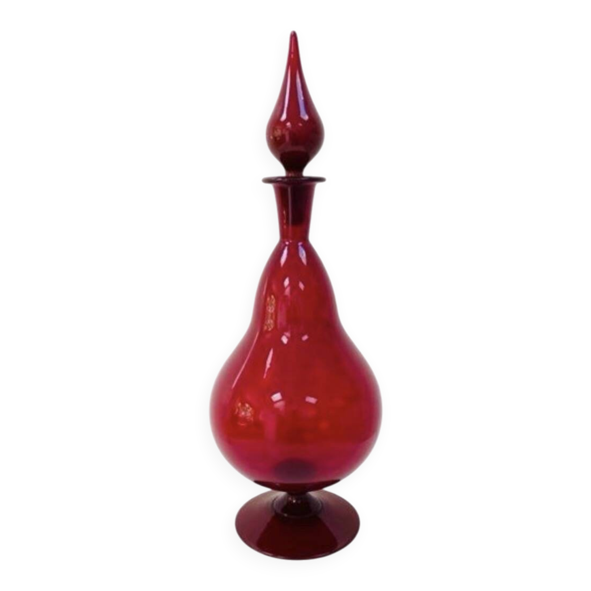 Large Empoli red blown glass carafe / Genie Bottle