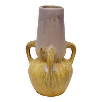 Art Nouveau Vase with 3 Handles in Flamed Stoneware
