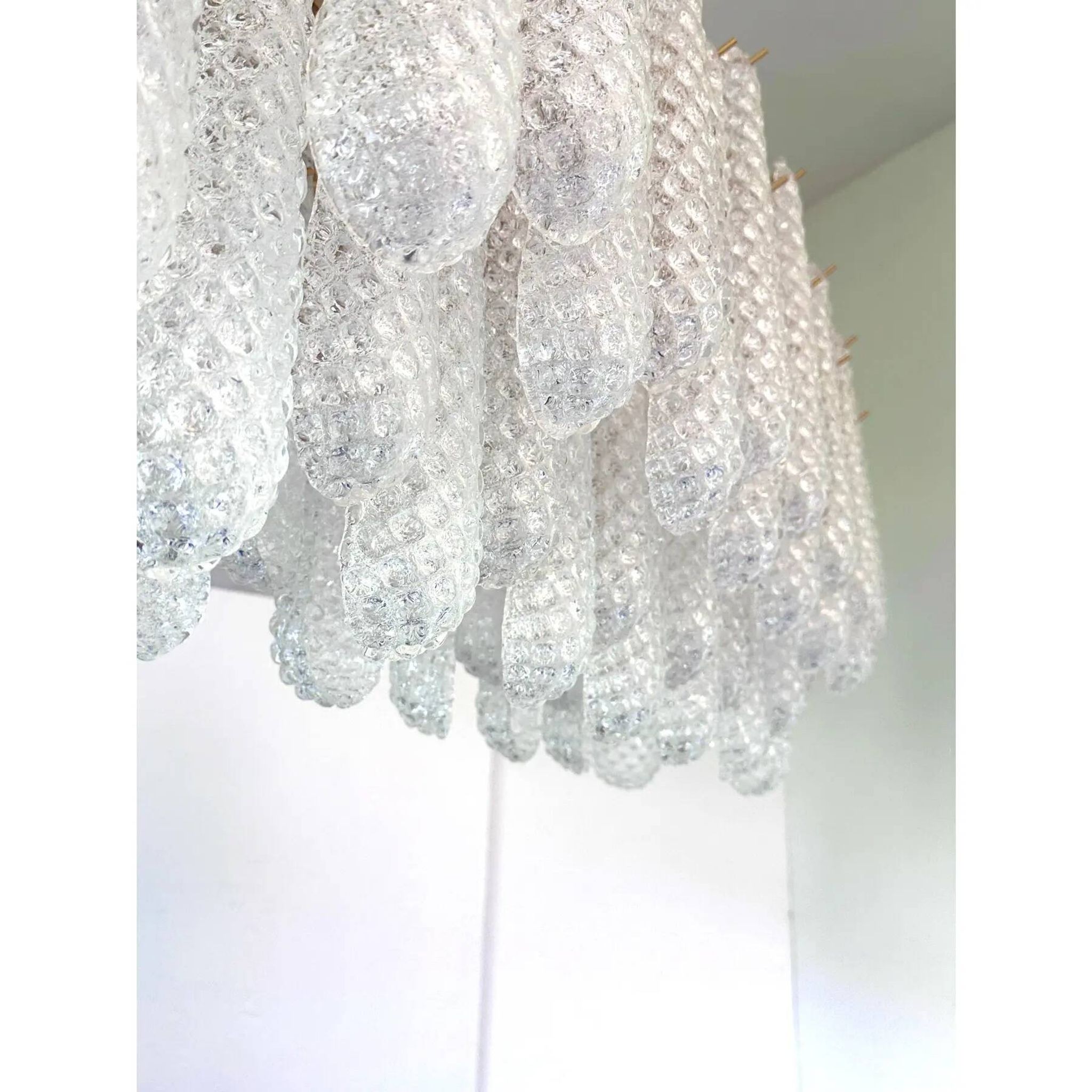 Chandelier rectangulaire en verre de Murano "Conchiglie" clair contemporain en or par