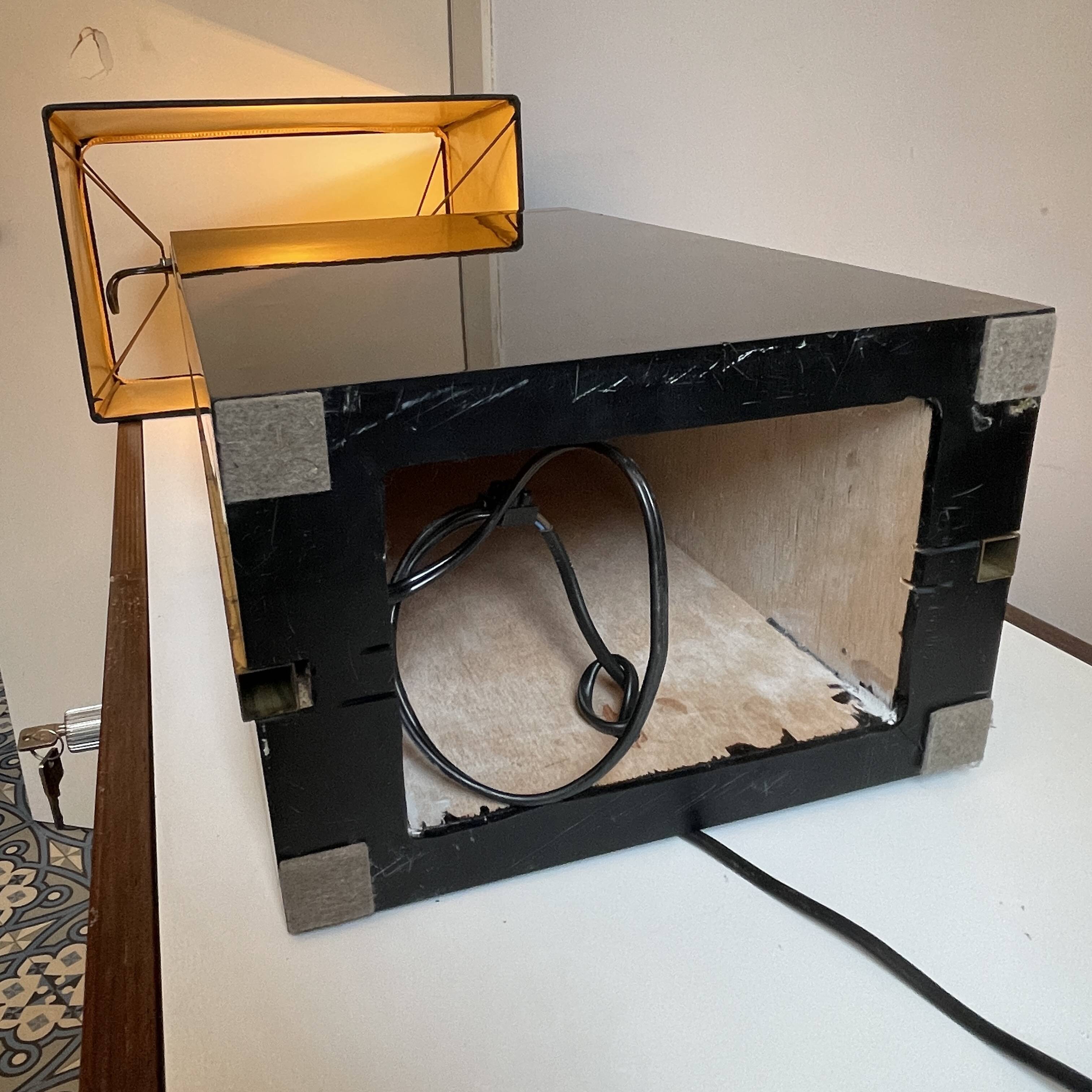 MAISON JANSEN (attr) 'Ammonite' lamp 102cm, gilded brass and black lacquered wood