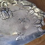 Pewter dish with roses and butterfly