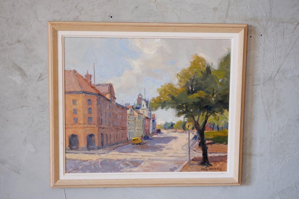 Gustav Berlin, Swedish Modern Landscape, Oil on Panel, 1962, Framed