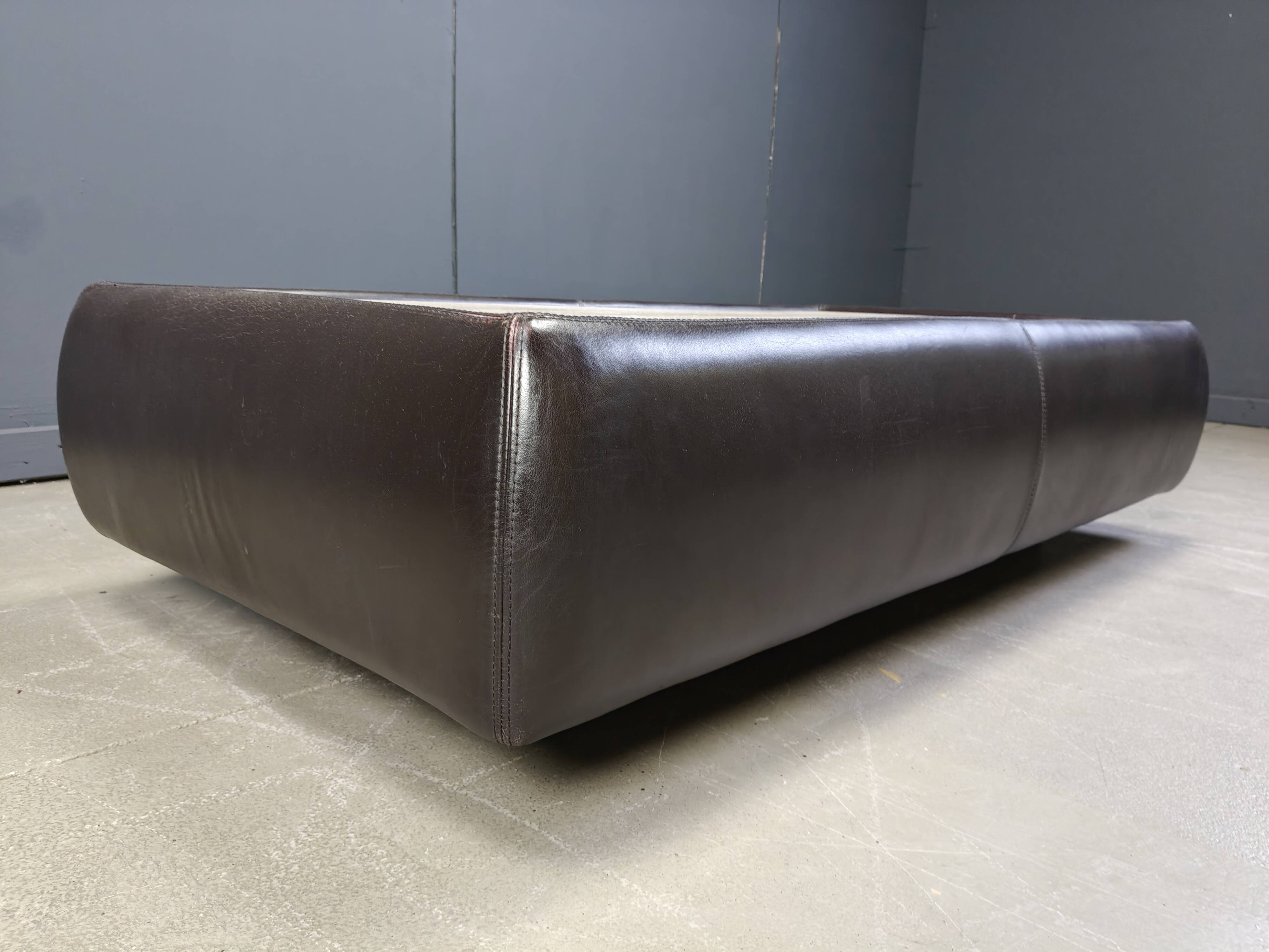 Leather and travertine coffee table attr to Desede, 1970s