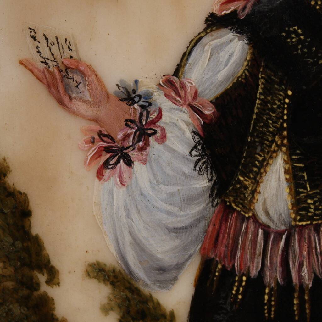 Antique 17th century marble painting, portrait of a South American nobleman