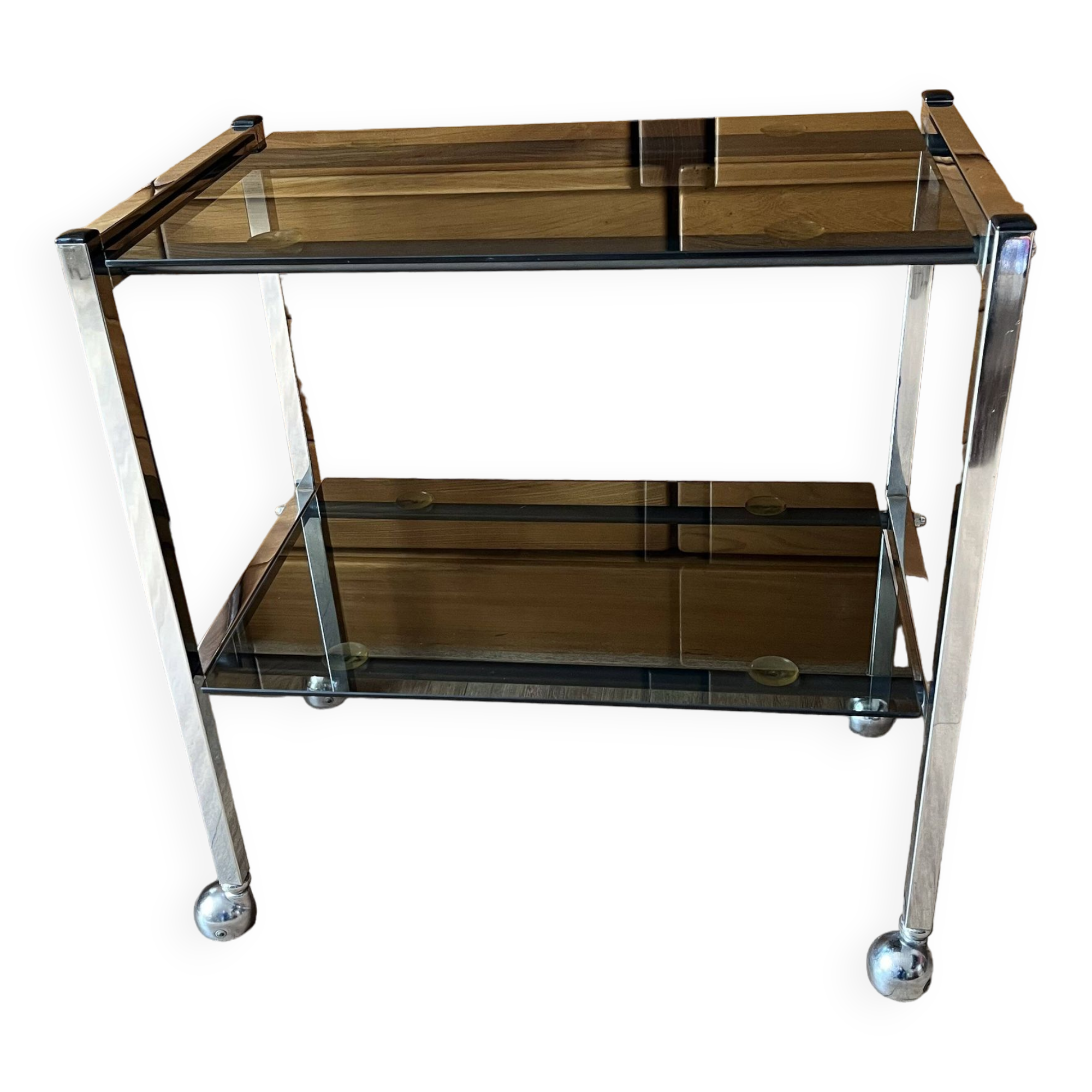 Chrome and glass serving trolley