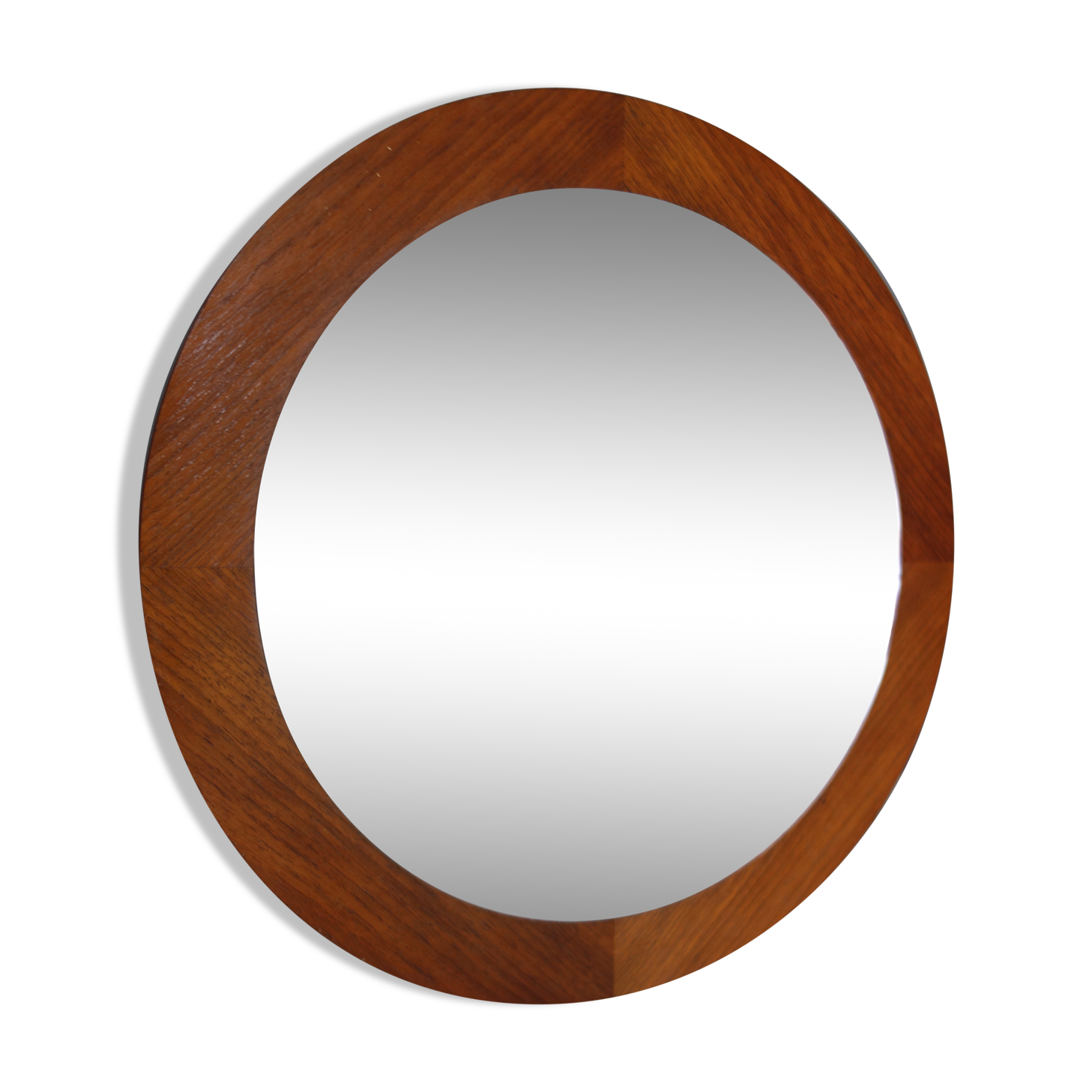 Miroir rond sur placage de teck des années 1960 - 49cm