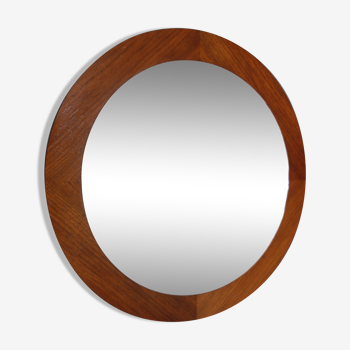 Miroir rond sur placage de teck des années 1960 - 49cm