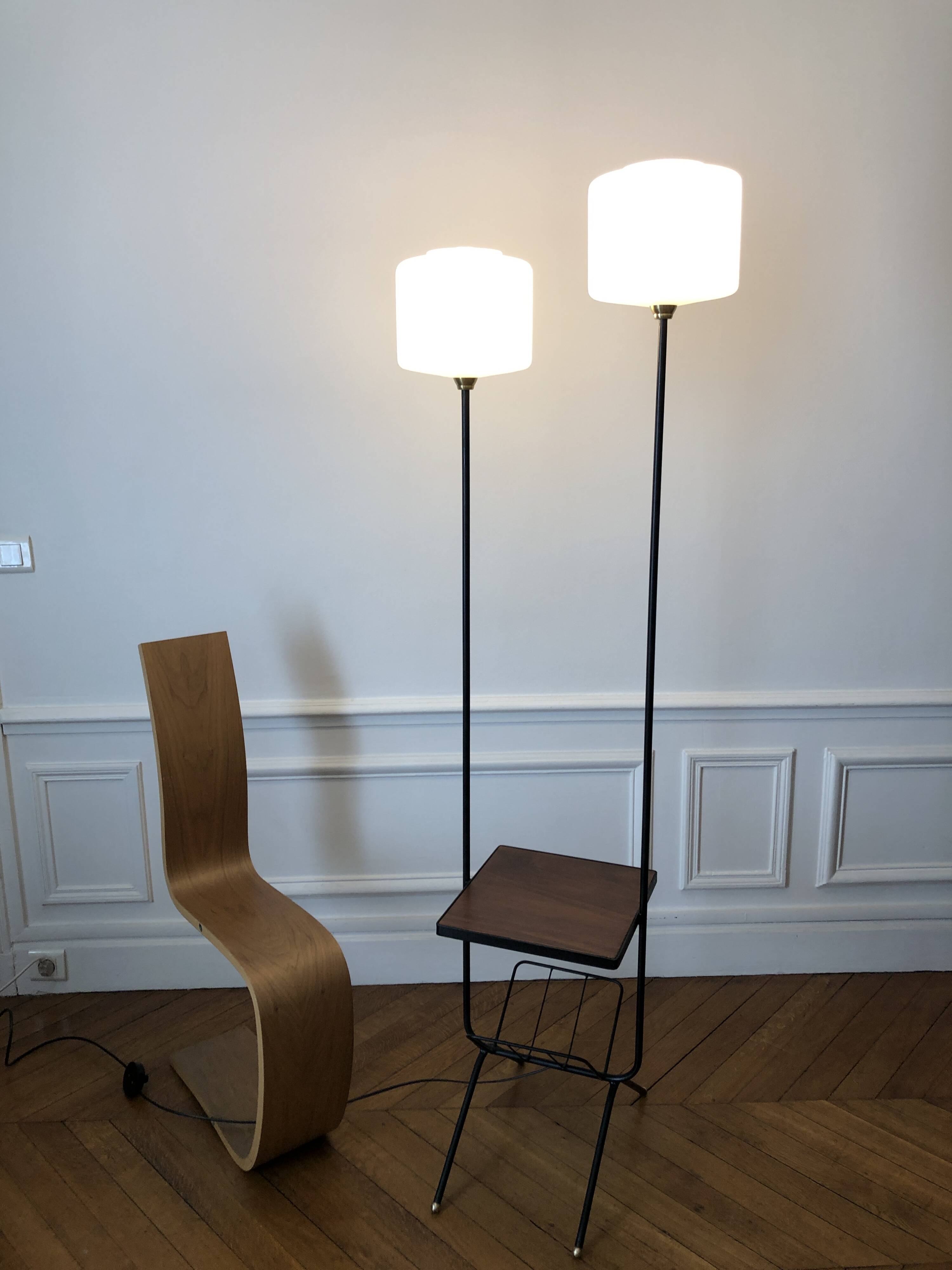 1950s-60s floor lamp with 2 lights - shelf - magazine holder