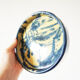 Trinket bowl vintage blue and yellow ceramic