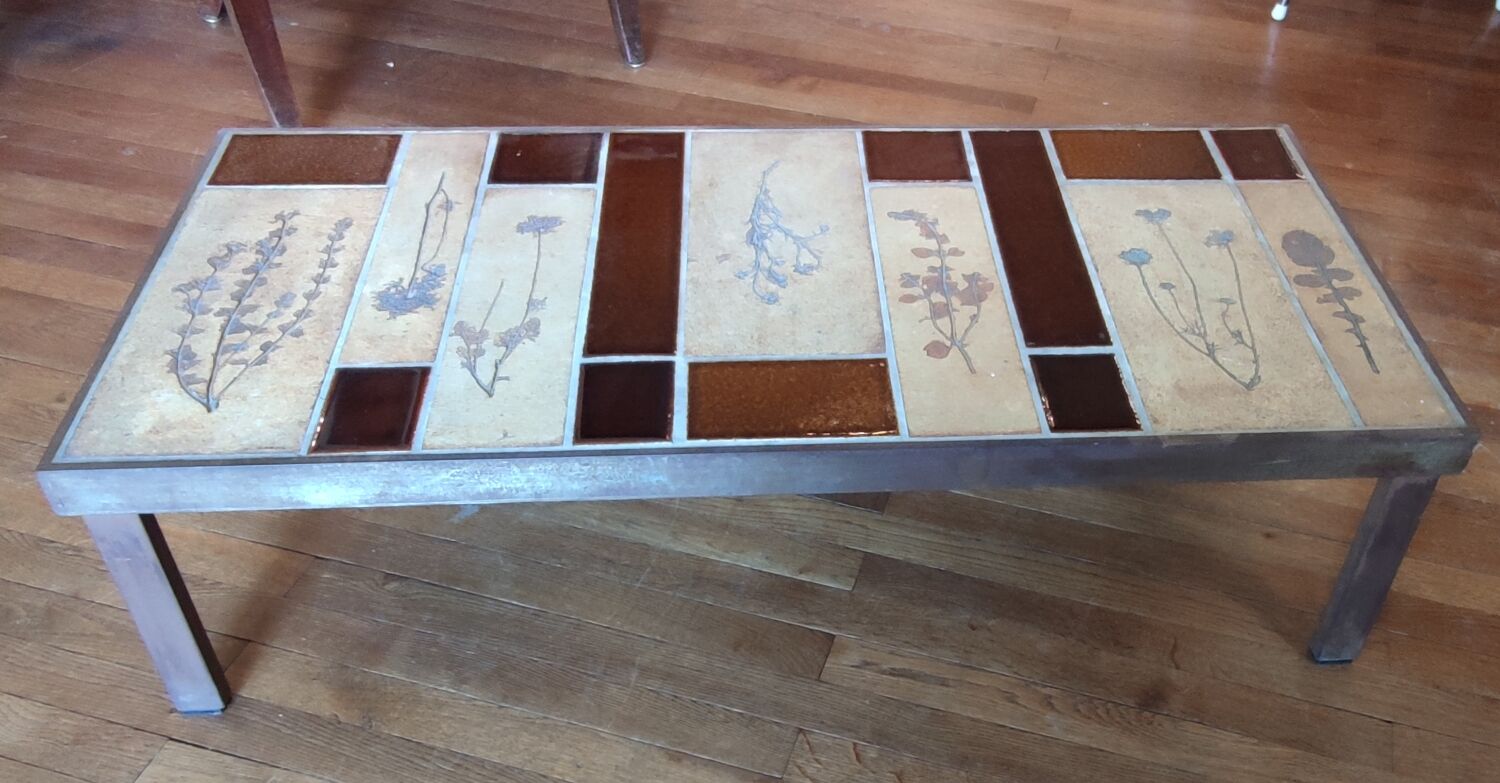 Coffee table herbarium décor Roger Capron Vallauris
