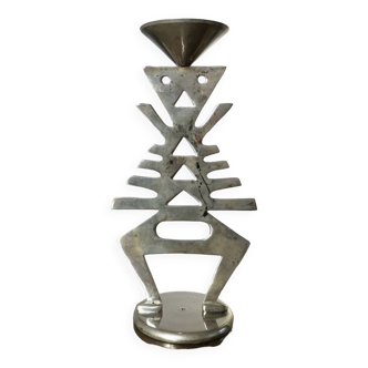 Ethnic “skeleton” candle holder in nickel-plated brass from the 80s