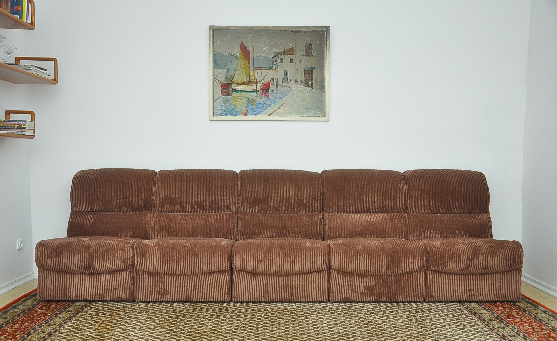 Brown corduroy modular sofa from the 70's, set of 5