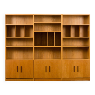 Ib Kofod Larsen Danish oak 3 modules bookshelf vinyl records shelves for Faarup, Denmark, 80s