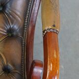 Green Vintage English Chesterfield Armchair with Wood Accents