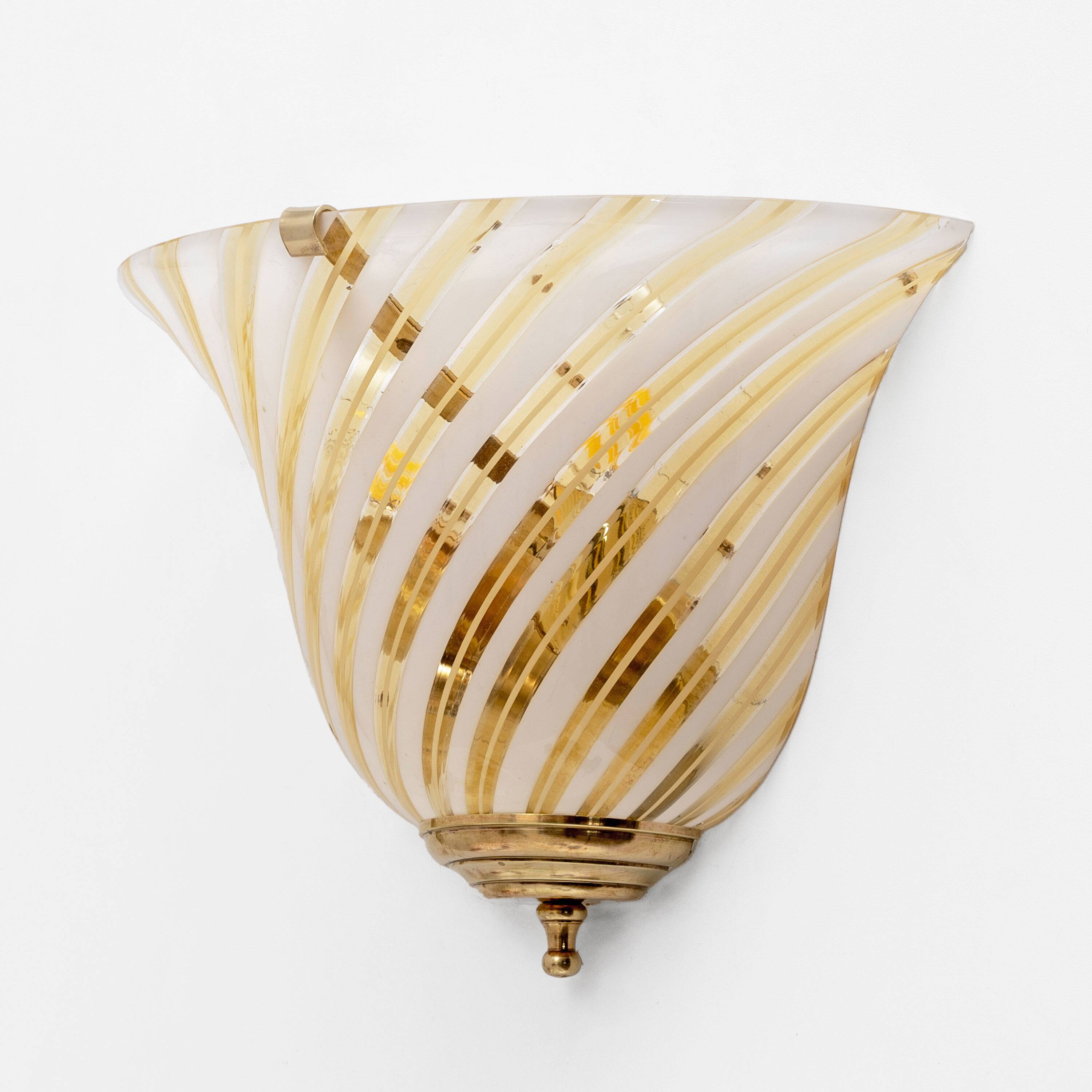 Pair of Murano Glass and Brass Sconces, In the Barovier&Toso Style, 1960s