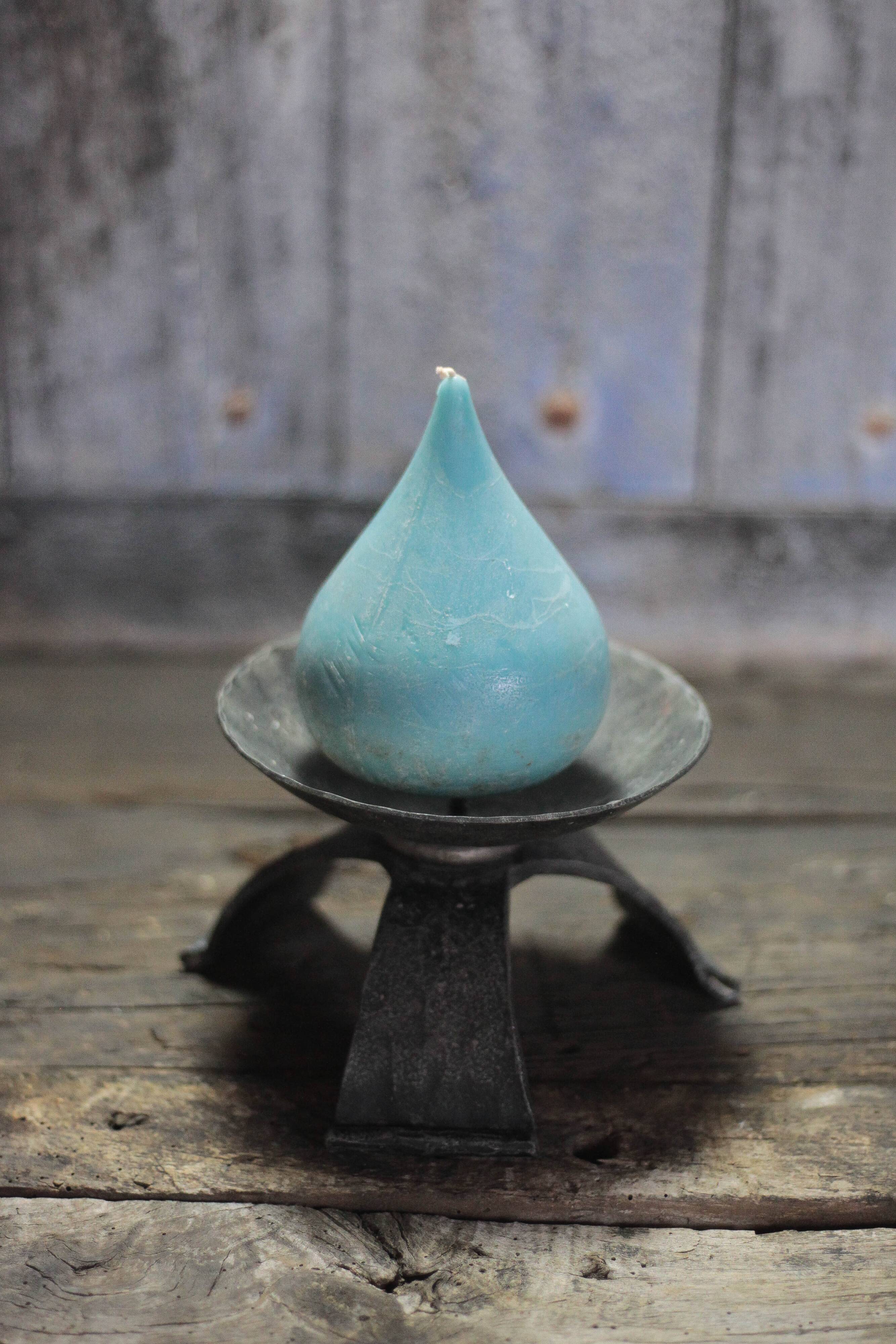 Large hammered wrought iron candlestick tripod, modernist candle holder.