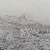 Félix BENOIST, Vue présumée de Grasse. Dessin à la mine de plomb, 19e siècle