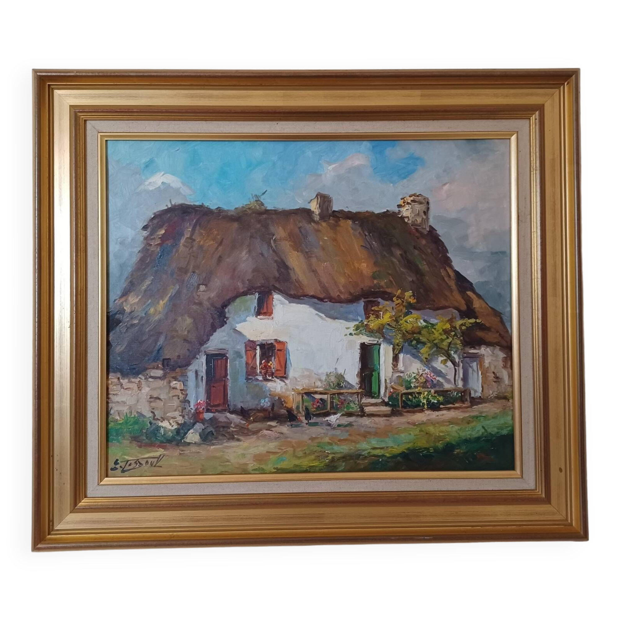 Oil painting on canvas "thatched cottage"