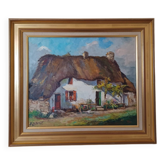 Oil painting on canvas "thatched cottage"