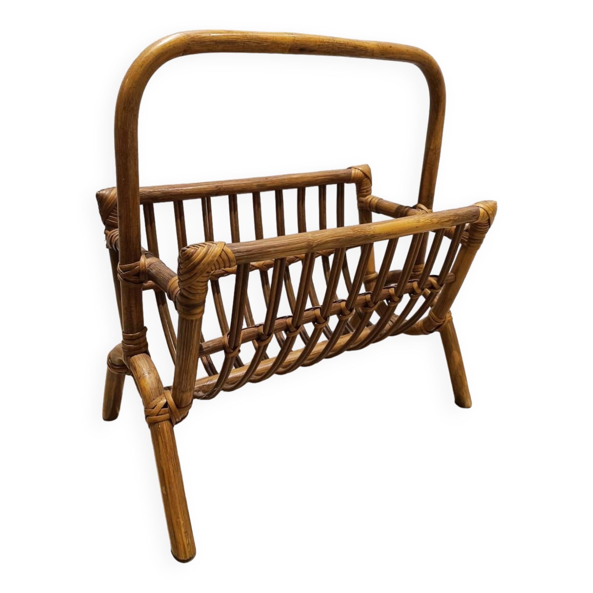 Vintage wicker rattan magazine rack