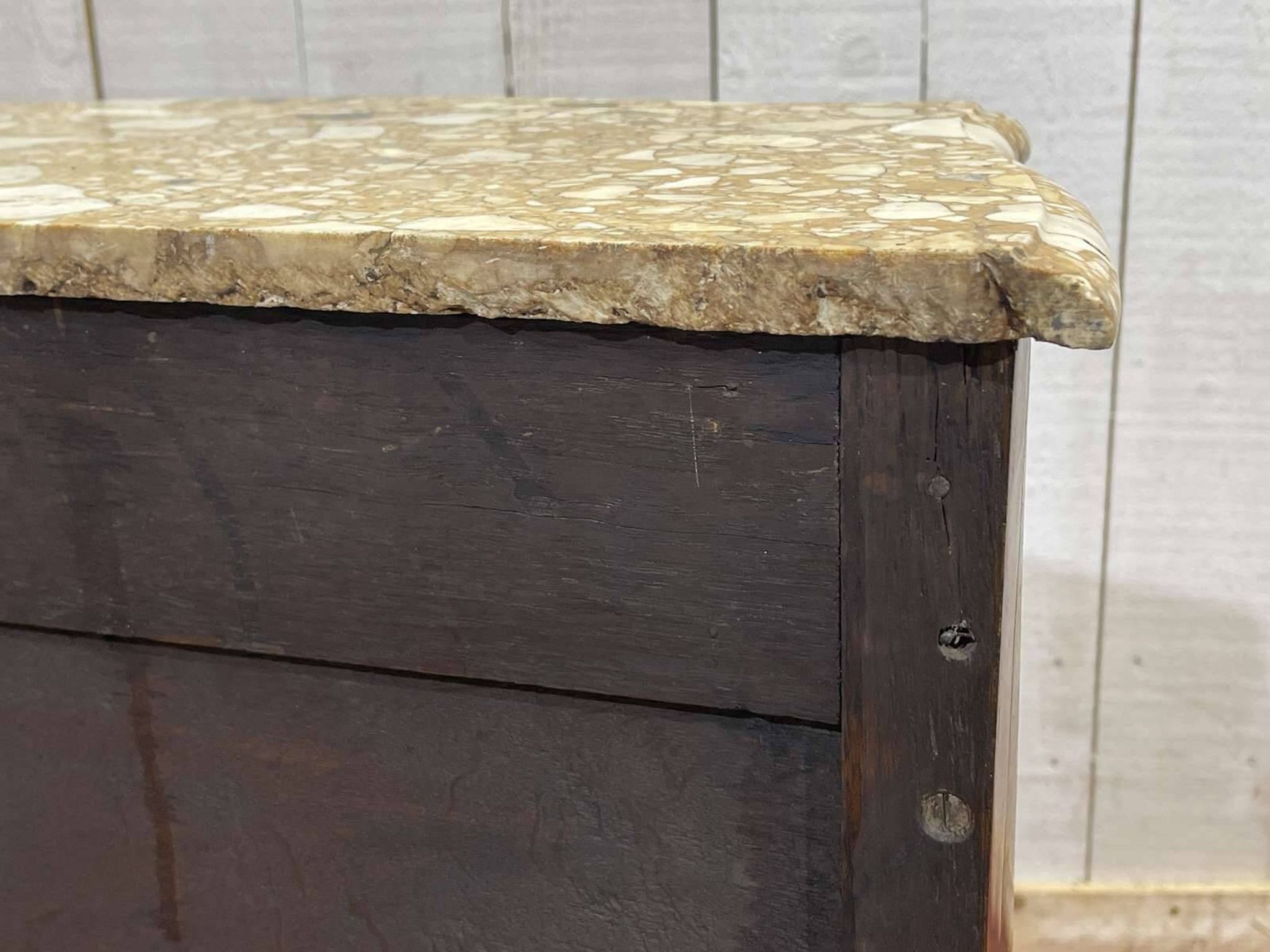 Late 19th-century Louis XV commode in oak, rosewood, and marble top
