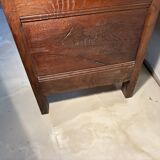 Antique rustic oak chest with original hardware and molded panels