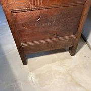 Rustic antique oak chest, original fittings and moulded panels.