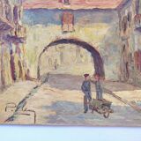 Oil on canvas, rue de Bretenoux, Lot. Vintage