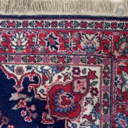 Tapis Kerman antique en laine bleue et rouge