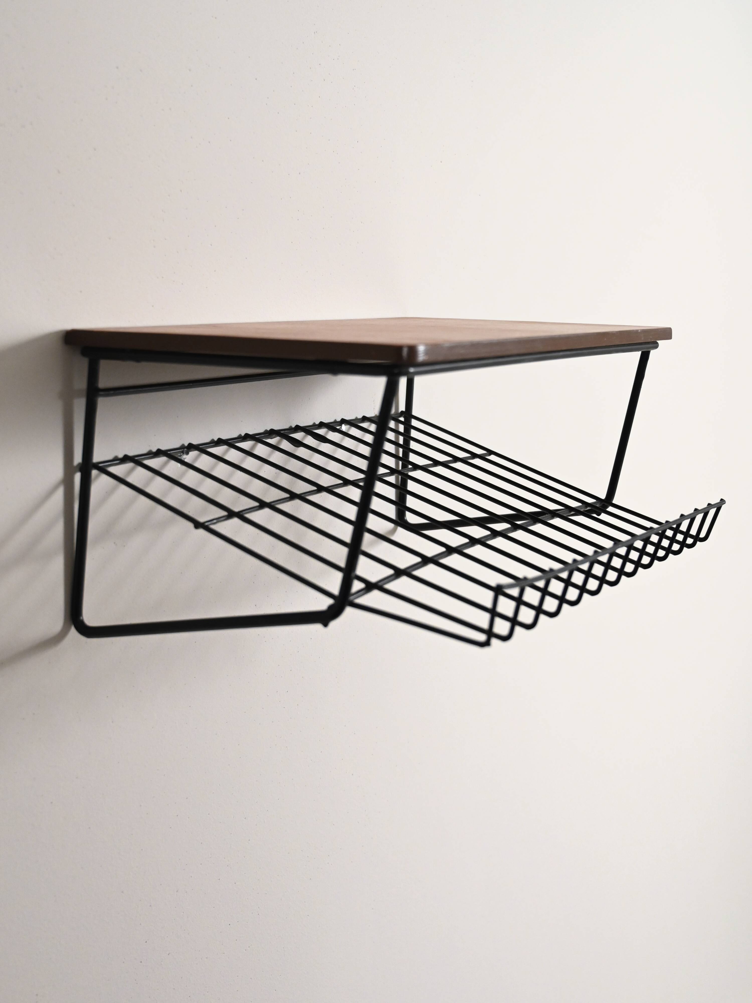 1950s Swedish teak and metal hanging bedside table