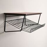1950s Swedish teak and metal hanging bedside table