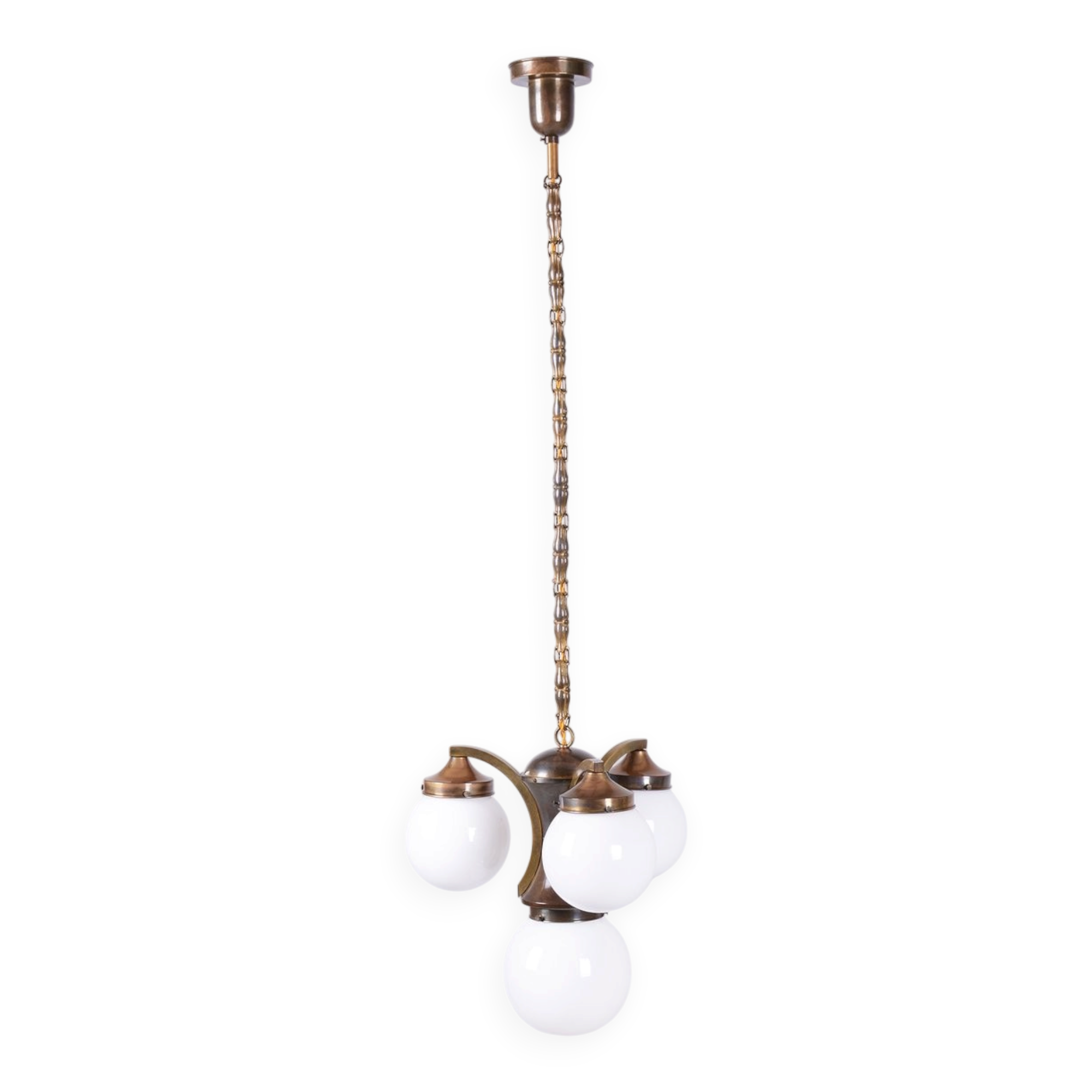 Art Deco Dissociative Chandelier in Brass and Opaline Glass, Czech, 1920s