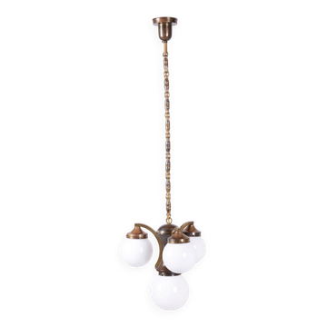 Art Deco Dissociative Chandelier in Brass and Opaline Glass, Czech, 1920s