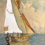 Old watercolor painting "Sailboat sailing" signed Simonet