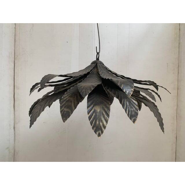 Contemporary Florentine Wrought Iron Brunito and Gold Leaves Pendant