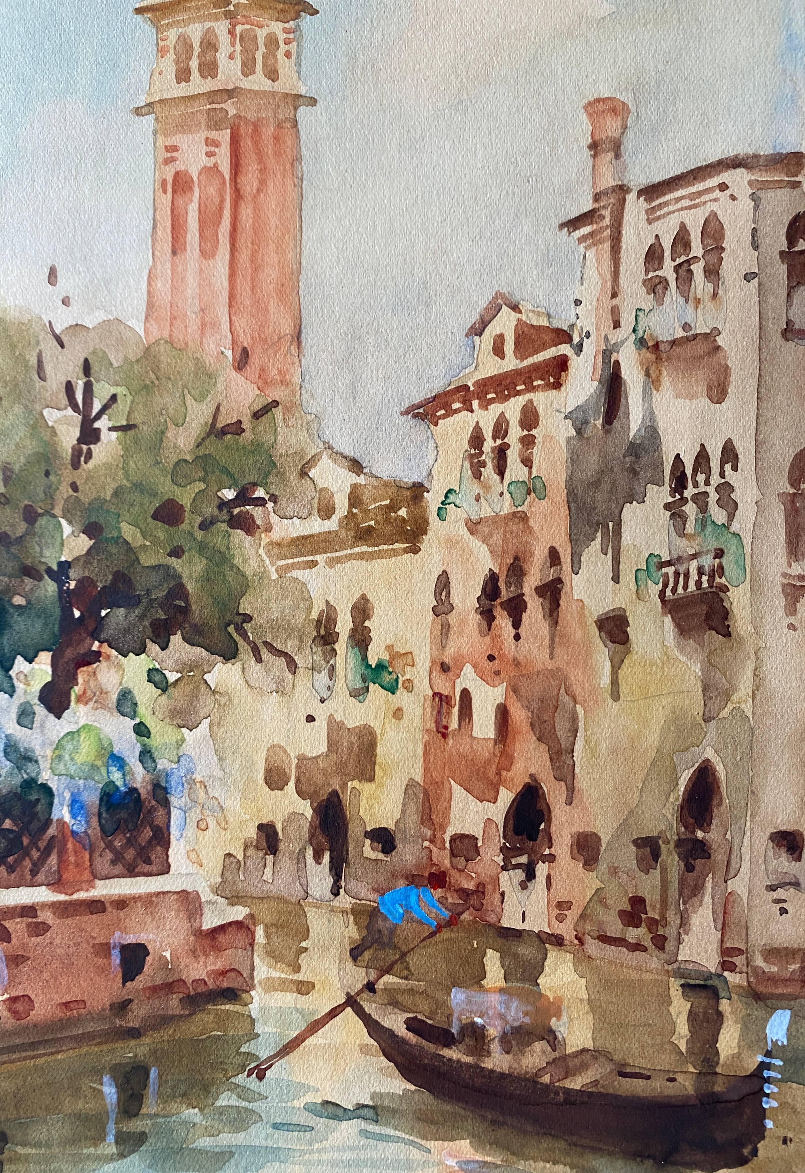 Watercolor painting "canals of Venice" Italy early XX° by W. Scotty