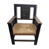 Pair of carved solid wood armchair and vintage rope 1950